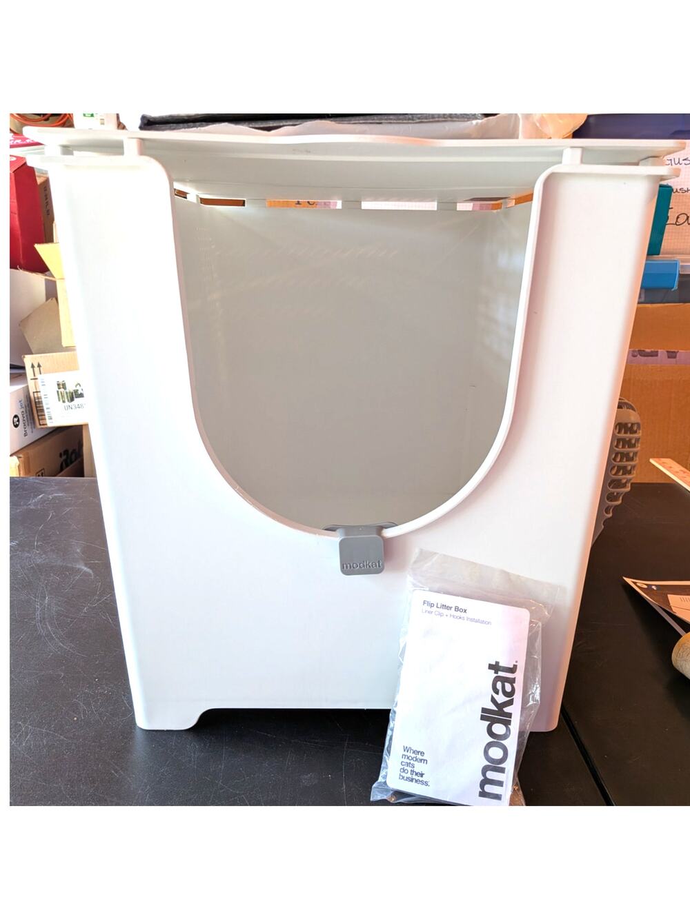 MODKAT Flip Litter Box Front Entry Cat Litter Box White Complete Used